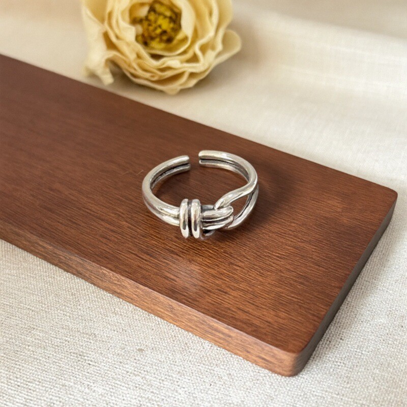 S925纯银简约小众双层绳结戒指