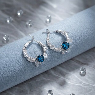 Sweet Girl法式复古时尚轻奢双面樱花粉水钻耳圈网红同款百搭耳环