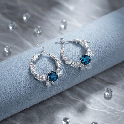 法式复古双面樱花粉水钻耳圈