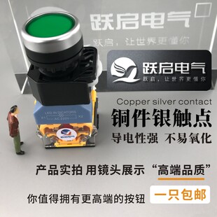 LA38-11DN带指示灯自复位电源按钮开关 22mm红绿带灯平头按钮220V