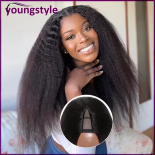 Glueless Wigs Brazilian Yaki Straight V Part Human Hair Wig