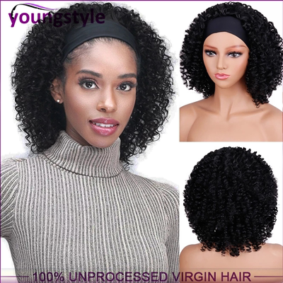9A Indian Hair Afro Kinky Curly Human Hair Wig With Headband