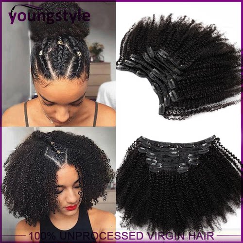 Afro Kinky Curly Clip In Human Hair Extensions卡子发120g