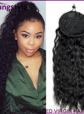 9a Brazilian Human Hair Water wave Ponytail Clip in Hair马尾