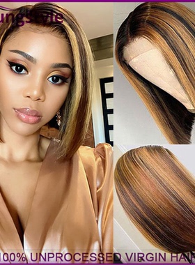 10a Short Bob Wig Tpart P4/27Lace Wigs Human Hair 钢琴色头套