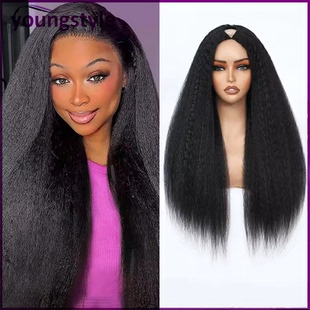 Brazilian Yaki Straight V Part Wig Human Hair Glueless Wigs