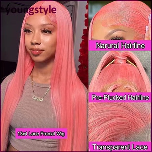 pink straight 13*4 lace front wig brazilian human hair wigs