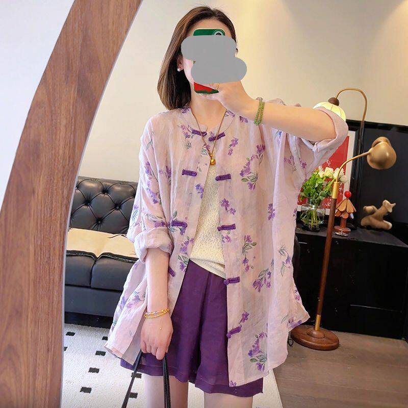 新中式印花套装女2025年夏季新款时尚薄款防晒衬衫阔腿短裤两件套