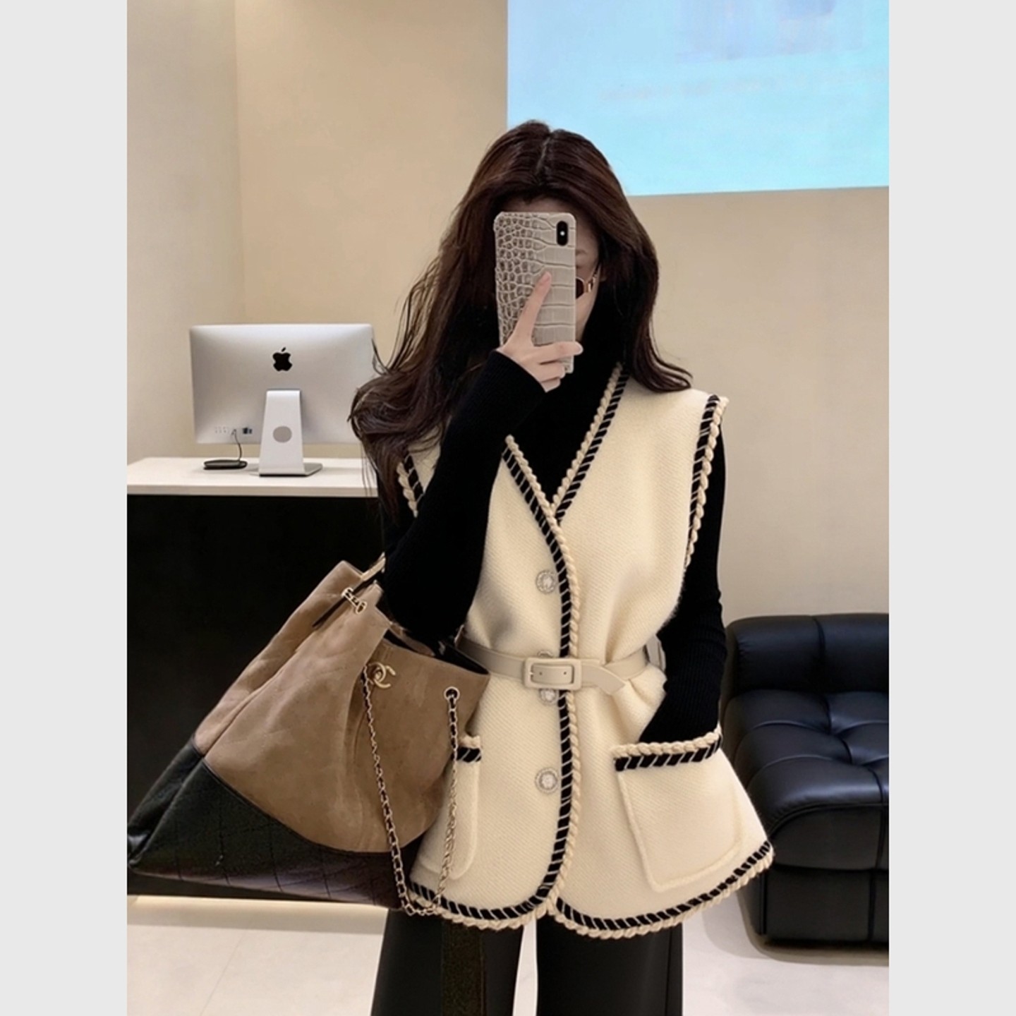 韩版小香风白色马甲女2025秋冬新款巨好看宽松显瘦百搭无袖外套潮