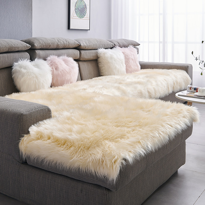 秋冬款皮沙发垫保暖毛绒简约现代坐垫北欧格子防滑客厅沙发巾盖布