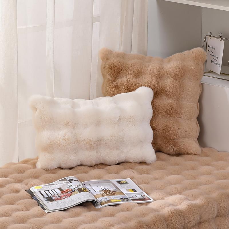 兔毛绒抱枕套不含芯沙发客厅床头靠背枕方枕腰靠垫北欧纯色秋冬款