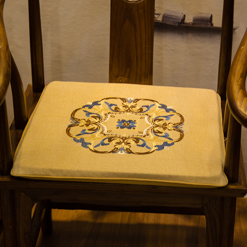 新中式古典实木家具茶桌椅棉麻刺绣红木沙发坐垫圈椅太师椅子定制