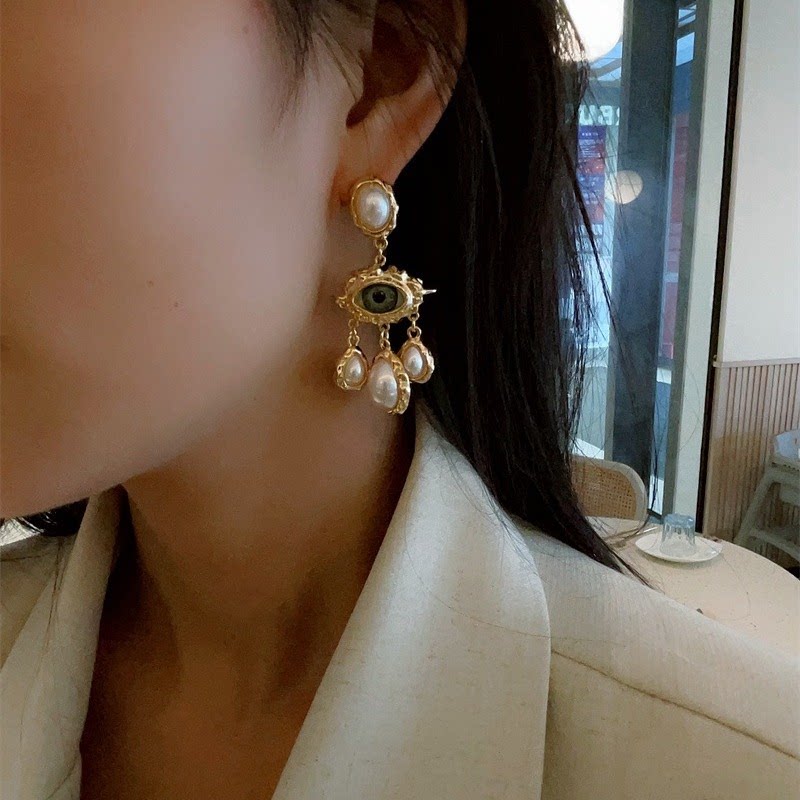 法式欧美风夸张大眼睛长耳环