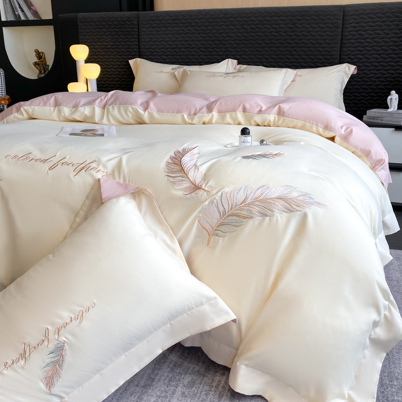 高档礼盒装轻奢全棉纯棉四件套高级感刺绣被套亲肤裸睡床单床笠款,床上用品,学生床品套件,淘宝优惠券,粉丝福利购,淘宝优惠卷