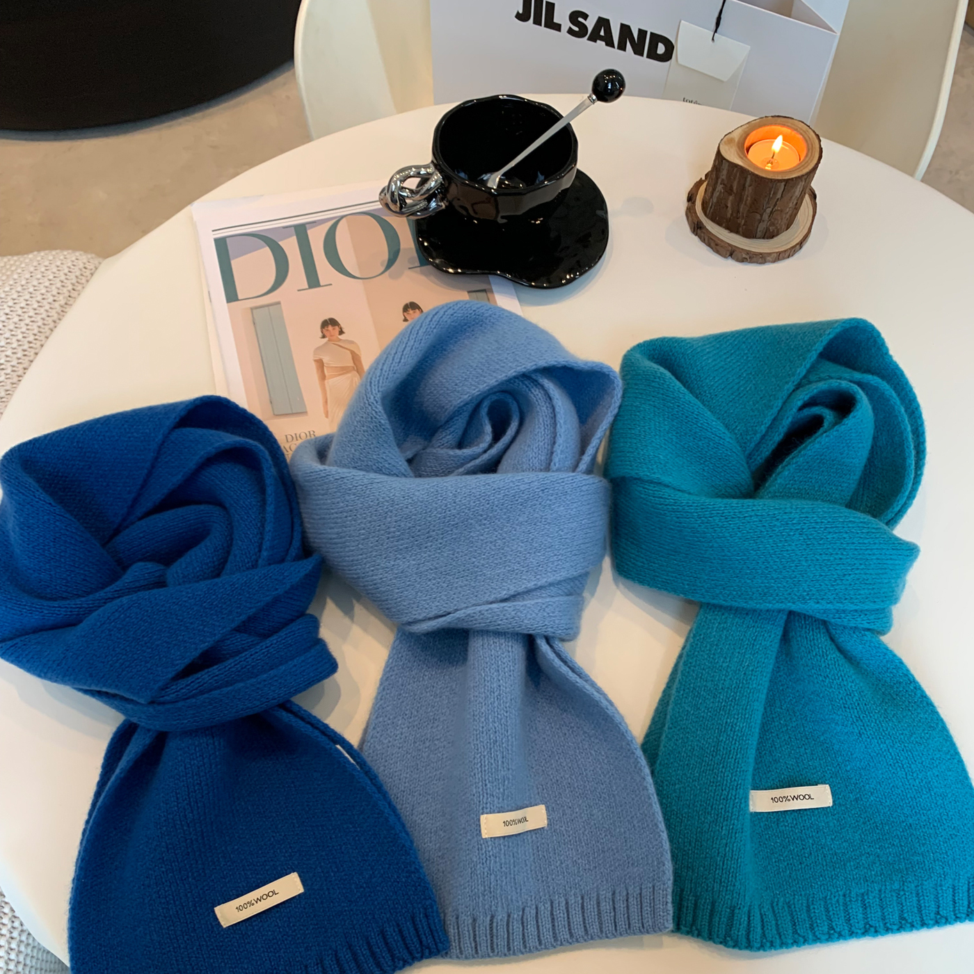 精选澳洲羊毛WOOL100%纯色围巾2025年新款百搭针织情侣围脖礼物潮