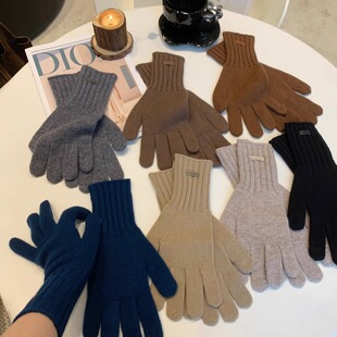 精选澳洲全羊毛手套女冬季新款时尚中长筒骑行保暖分指针织手套女