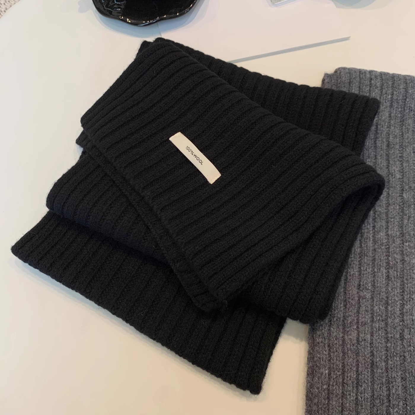 纯羊毛针织围巾女秋冬季2025新款韩版时尚洋气竖坑条软糯保暖围脖