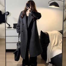 黑灰色双面羊绒大衣女2025秋冬新款中长款羊毛呢子韩系高级感外套
