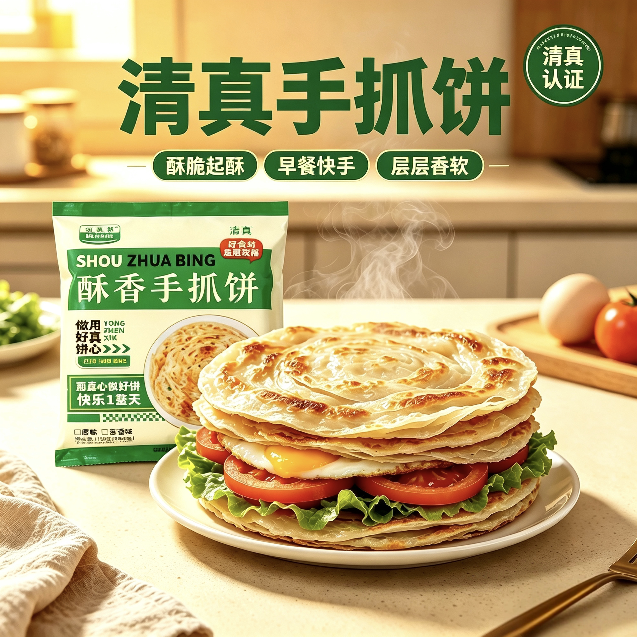 清真手抓饼早餐速食煎饼薄脆卷饼煎饼卷饼速食台湾手抓饼包邮