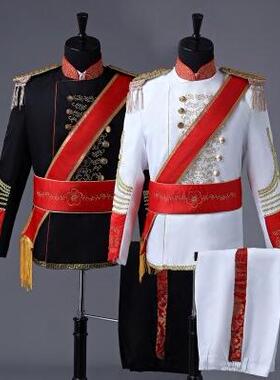 欧洲宫廷军礼服大帅演出服表演黑白男欧式舞台鼓乐仪仗队服装影楼