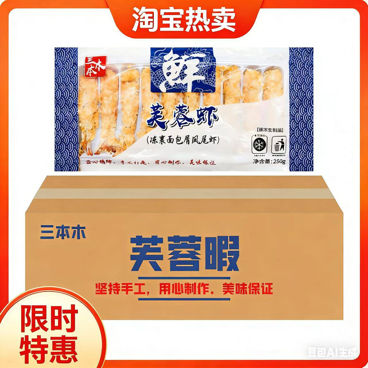 寿司料理三本木棒棒虾芙蓉虾天妇罗虾油炸虾250g/包多省整件包邮