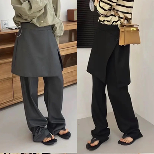 欧货韩版女装26年春夏女裤高腰设计感假两件西裤裙裤叠穿不要太帅