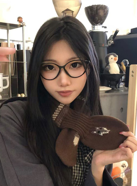 SLN复古老钱风针织围巾女秋冬棕色保暖百搭毛线围脖时尚搭配深棕