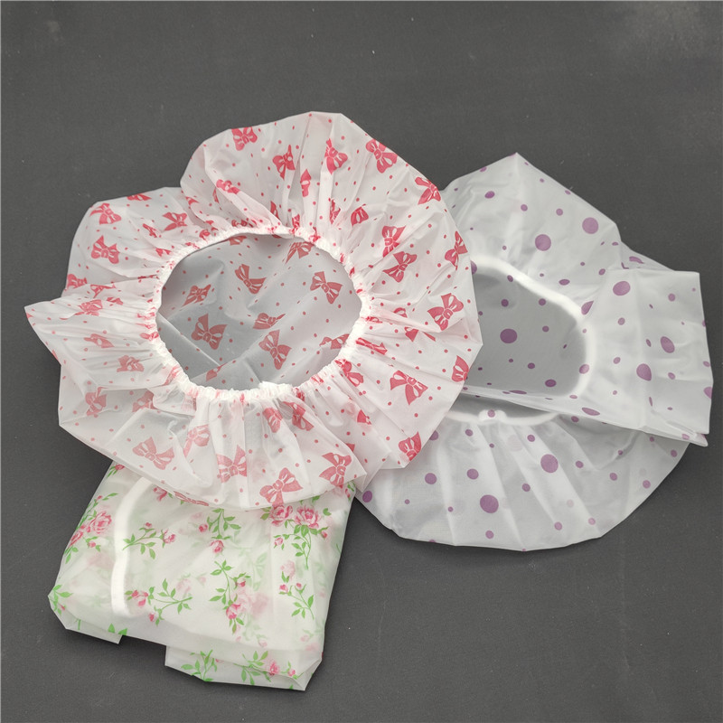 : CPE WATERPROOF PRINTED SHOWER CAP ADULT BATH CAP KITCHEN FUME HAT HOOD BAKING OIL CAP 8845