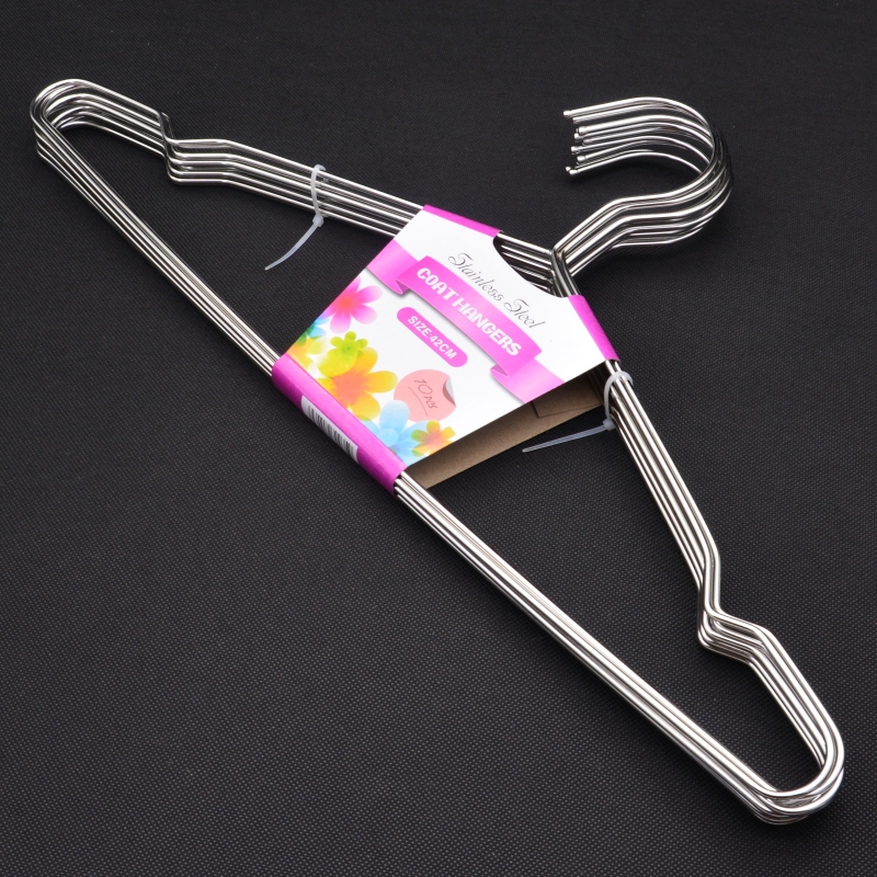 不锈钢衣架 实心衣挂 阳台晒晾衣架 防滑衣服架成人晾衣撑10个装