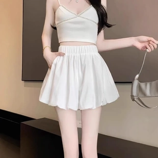 白色蓬蓬花苞短裤裙女2025春夏新款洋气减龄小个子宽松休闲灯笼裤