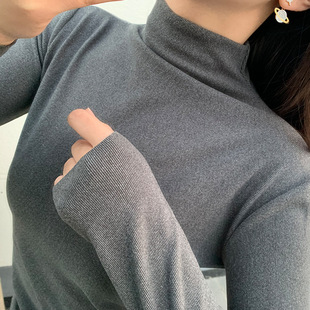 阳离子打底衫德绒面料双面磨毛保暖修身女士打底上衣纯色