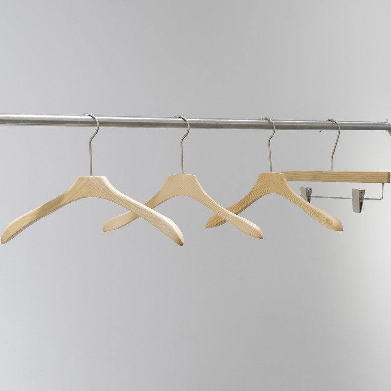 衣架服装店专用原木色水曲柳木质衣撑防滑无痕男女装裤夹LOGO定制