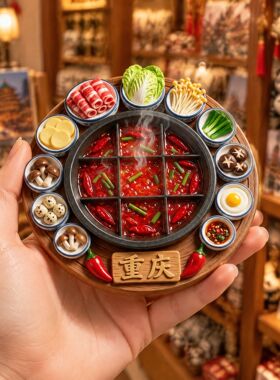 网红重庆九宫格火锅冰箱贴立体食材树脂磁吸城市美食文创打卡纪念