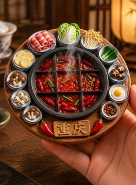 重庆文创伴手礼九宫格火锅冰箱贴立体食材树脂磁吸特色小吃纪念礼