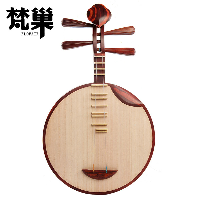 梵巢成人演奏老红木雕式如意头花月琴乐器京东西皮二黄梧桐木面板