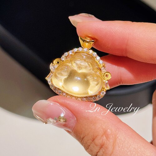 QnJewelry/ 招财进宝金财神 天然高冰水沫玉s925纯银吊坠