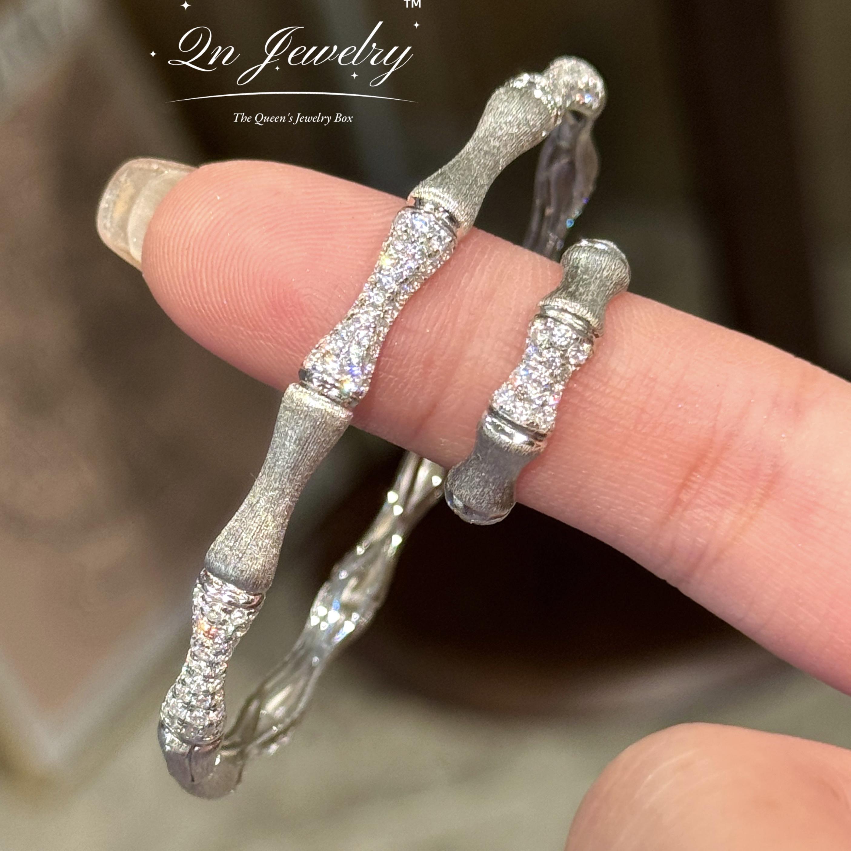 QnJewelry/ 丝绸银河 拉丝满钻s925纯银戒指手镯a1