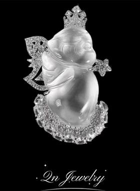 Qn Jewelry/爱神丘比特 高冰水沫玉通透925纯银小天使项链A18