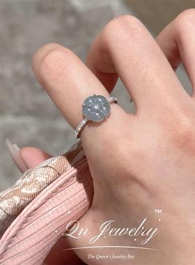 QnJewelry有钱花花戒指 冰透小花翡翠s925纯银戒指A7