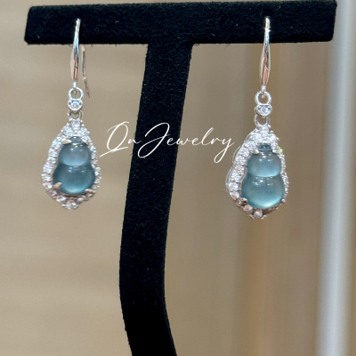 QnJewelry/ 冷清秋b73 天然a货翡翠葫芦s925纯银耳环A82
