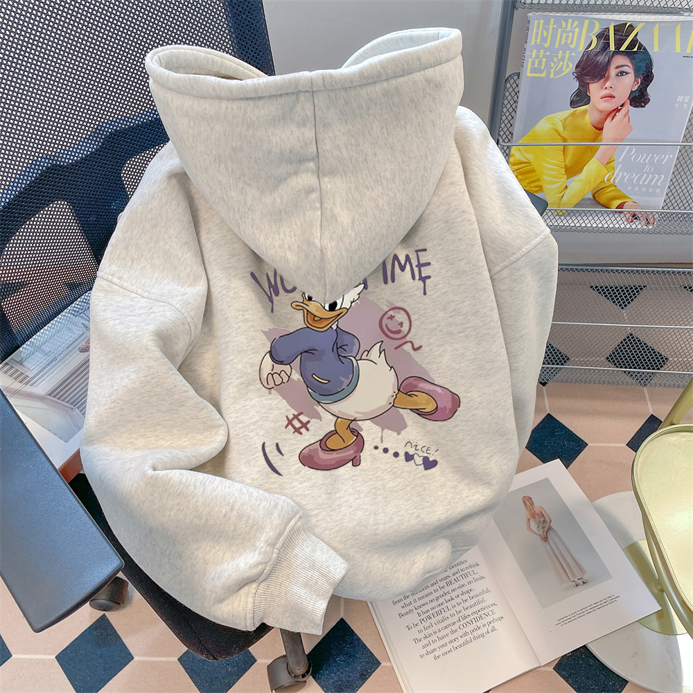 女童美式复古卡通印花连帽卫衣