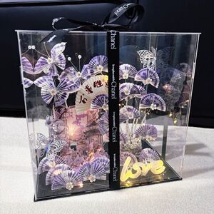 国风浪漫折扇蝴蝶有钱花材料亚克力透明情人节七夕送女友生日礼物