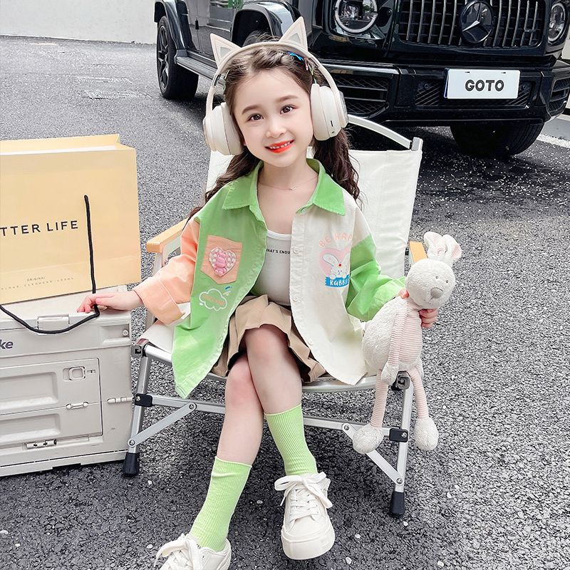 女童衬衫春秋2025新款儿童洋气秋季长袖衬衣宝宝秋装宽松上衣外套