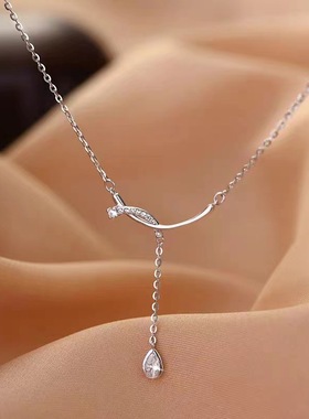 999纯银微笑水滴流苏项链女轻奢高级感锁骨链爆款小众吊坠饰品