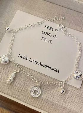 足银990五宝花生珍珠手链 时尚潮流时尚国风现货一件代发