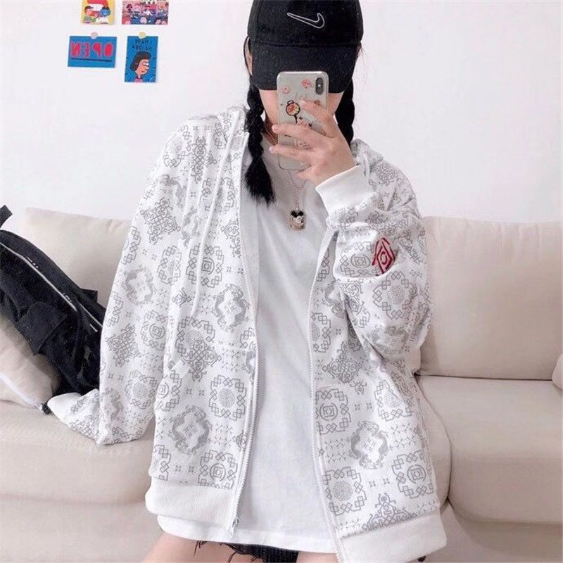 秋冬潮牌陈冠希clot联名飞人连帽外套暗纹丝绸男女情侣加绒卫衣潮