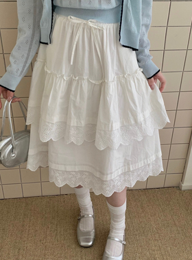 MUUTIS牧缇-仙裙26年早春韩系简约清新层叠花边宽松半身裙MT-7107