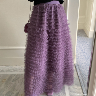 DARA ROSE-设计洋气立体花朵高腰显瘦仙女甜美中长裙半身裙S8686