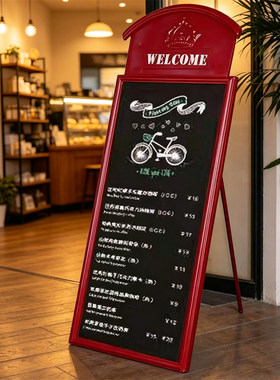 美式复古工业风铁艺留言板店铺酒吧咖啡厅落地黑板宣传写字板摆件