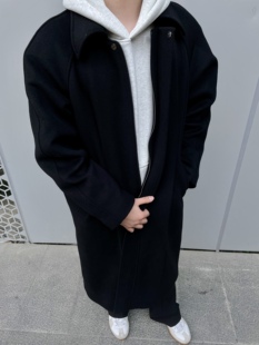 「alone」80%进口澳毛重磅拉链活页廓形落肩慵懒翻领羊毛长款大衣